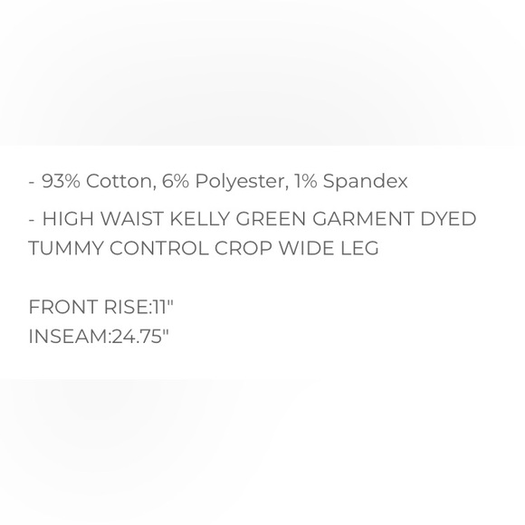 ☘️ NEW ☘️ JUDY BLUE | Green High Waist Garment Dyed Tummy Control Wide Leg Crop - Picture 7 of 8